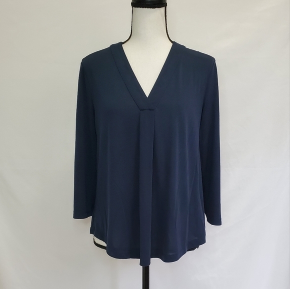 Loft Navy Blue Quarter Sleeve V-Neck Top - Picture 2 of 5